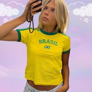 Angel Baby Y2K Brasil Crop Top Baby Tee - Soccer Baby Tee, 90s 2000s Aesthetic, Brasil Shirt, Brasil Top, Brazil Baby Tee, Brazil Crop Top