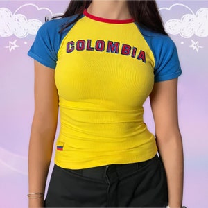 Angel Baby Y2K Colombia Jersey Top - Soccer Baby Tee, 2000s Aesthetic, Colombia Baby Tee, Colombia Shirt, Columbia Shirt, Colombia Jersey