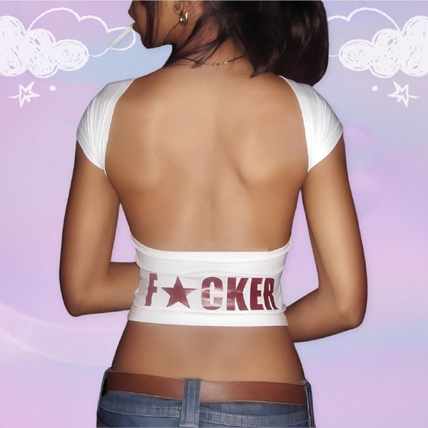 Angel Baby Y2K Backless Mother F*cker Crop Top Baby Tee - 90s 2000s Punk Aesthetic, Y2K Baby Tee, Y2K Fashion, Mother F Shirt, Gift for Her