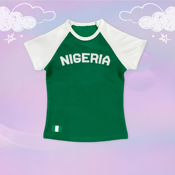 Angel Baby Y2K Nigeria Jersey Top - Voetbal Crop Top, jaren 2000 kleding, Y2K kleding, Nigeria Baby Tee, Nigeriaanse Baby Tee, Nigeria Flag Shirt