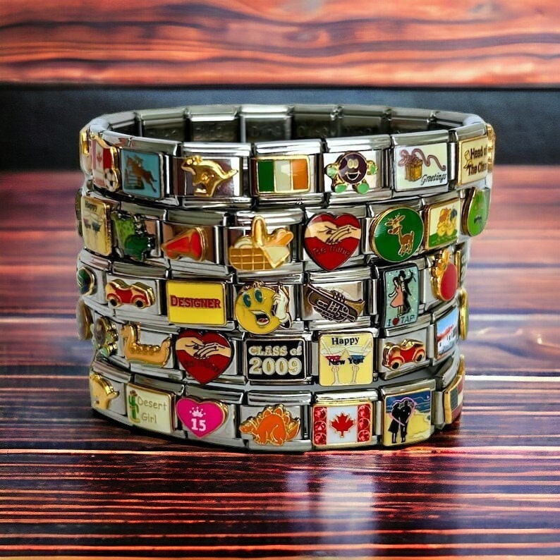 Italian Charm Bracelet, 90s Vintage Italian Charm Bracelets, Custom