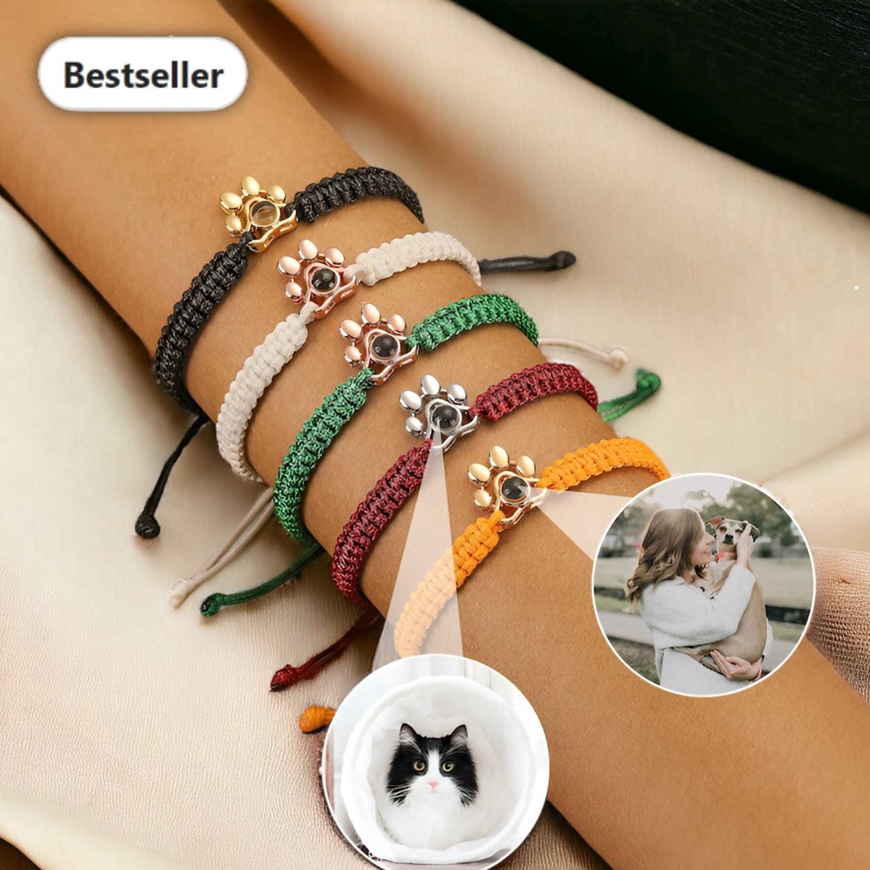 Personalized Projection Bracelet, Custom Photo Couple Bracelet, 925  Sterling Silver Bracelet, 2pcs Magnetic Heart Charm Bracelet 