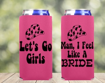 Let's Go Girls Western Bachelorette Party, Nashville Bachelorette Slim Can Cooler, Country Bachelorette Favor, Cowgirl Skinny Can Coolers