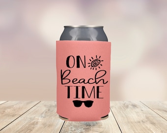 Personalize On Beach Time Can Cooler, Custom Can Coolers, Family Vacation Gift, Girls Trip, Girl's Beach Bachelorette