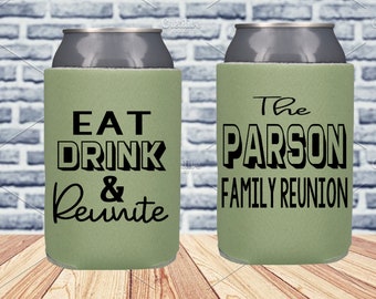 Eat Drink and Reunite Family  Reunion Party Favor Can Cooler, Family Roots Reunion Celebration Party Favor Drink Holder