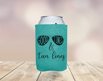 Personalize Good Times and Tan Lines Can Cooler, Custom Can Coolers, Family Vacation Gift, Girls Trip, Girl's Beach Bachelorette
