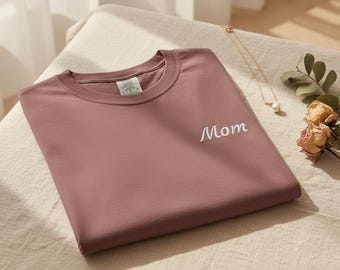 Mom Script Embroidered Comfort Color T-Shirt