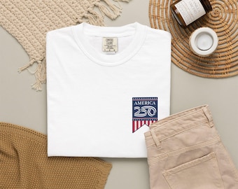 America 250 banner T-shirt | patriotic flag emblem