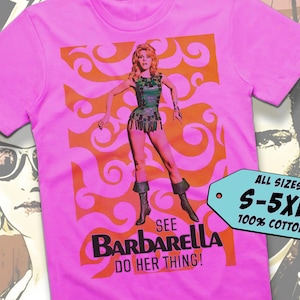 Barbarella V5 TShirt Vintage FUCHSIA PINK Unisex TShirt DTG Print All Sizes S-5XL