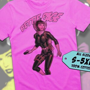 Bettie Page V7 TShirt Vintage FUCHSIA PINK Unisex TShirt DTG Print All Sizes S-5XL