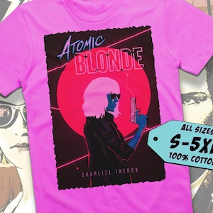 Atomic Blonde V4 TShirt Vintage FUCHSIA PINK Unisex TShirt DTG Print All Sizes S-5XL