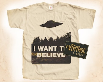 I want to Believe TShirt Vintage Natural color Men&#39;s TShirt DTG Digital Print SIZES S M L XL 2XL 3XL 4XL 5XL