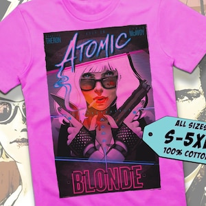 Atomic Blonde V3 TShirt Vintage FUCHSIA PINK Unisex TShirt DTG Print All Sizes S-5XL