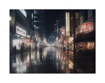 Tokyo Japan in the rain at Night. Tokyo Japan Wall Art. Calming Wall Art. City Wall Art. Tokyo Japan Gifts. Canvas Art. Japan Gifts.