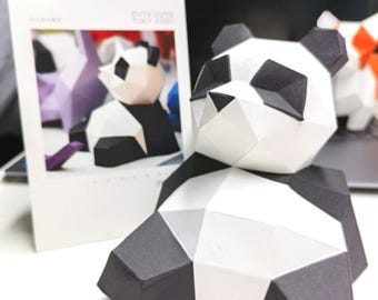 3D DIY パンダ ペーパークラフトキット – カット済み折り紙動物 – ミニマルなデスクデコレーション