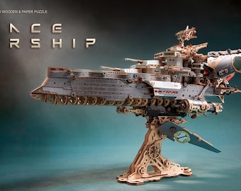 Steampunk Space Warship 3D Wooden Puzzle, Sci-Fi DIY Craft, Collectible Desk Decor
