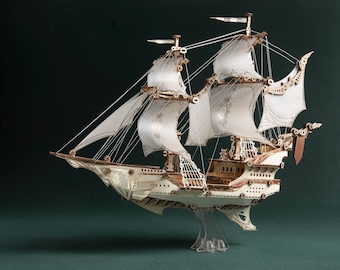 Kit di modellismo in legno di una nave elfica fantasy bianca, puzzle di un dirigibile, nave magica fai-da-te per adulti e ragazzi.
