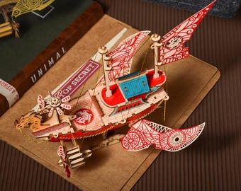 Steampunk Luftschiff 3D Holzpuzzle: Blumen im Spiegel