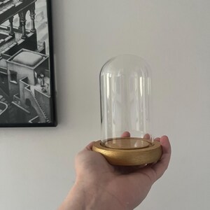 Extra small bell jar with gold wood base | 13 v 9 cm (h, w) | mini glass dome | tiny bell jar | miniature glass cloche | display glass dome