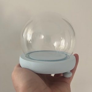 Small round bell jar with egg shell blue wood base | 11 v 10 cm (h, w) | circular glass dome | mini bell jar | cloche | round display dome