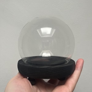 Small round glass dome with black wooden base | 11 v 10 cm (h, w) | mini bell jar | extra small glass cloche | circular glass display dome