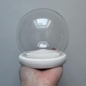 Medium round bell jar with white wood base | 13 v 11 cm (h, w) | circular glass dome | mini bell jar | glass cloche | round display dome