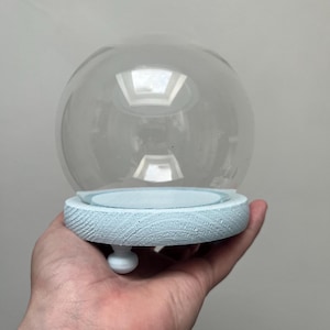 Round glass dome with baby/light blue wood base | 12 cm round | small circular bell jar | glass cloche | display dome | tea candle holder