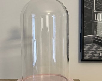 Base in legno con cupola di vetro rosa baby / 10 v 18 cm (a, l) / campana media / rosa / cloche di vetro / cupola espositiva decorativa / vetro a forma di cuore