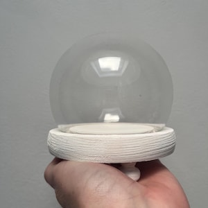 Small round glass dome with white wooden base | 11 v 10 cm (h, w) | mini bell jar | extra small glass cloche | circular glass display dome