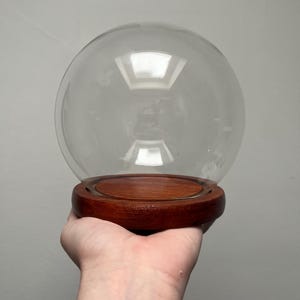 Large round glass dome with tan wood base | 15v12cm round | medium/large bell jar | glass cloche | circular display dome | wide round dome