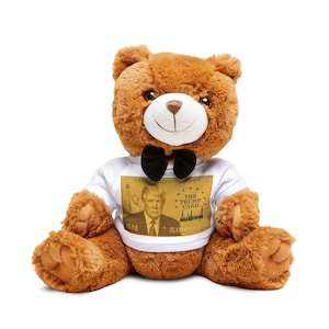 Peluche orsetto con carta d'oro Trump, con maglietta e papillon, divertente e originale da collezione, morbido animale di peluche, America First - U.S.A. Pride