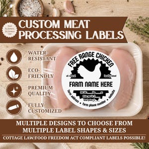 Custom Personalized Water-Resistant Meat Sticker Labels - Eco-Friendly, Black/White, Printed Labels for Beef, Pork, Poultry, Lamb, Rabbit