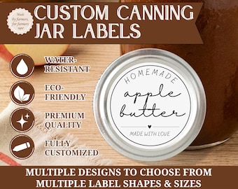 Custom Personalized Water-Resistant Canning Sticker Labels - Eco-Friendly, Black/White, Printed Labels for Home Canned Goods and Mason Jars