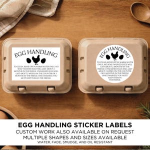Egg Handling Instructions Egg Carton Sticker Labels, Black and White, Water-resistant