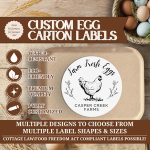 Custom Personalized Water-Resistant Egg Carton Sticker Labels - Eco-Friendly, Black/White, Printed Labels for Chicken, Duck, & Quail Eggs