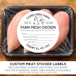 Custom Personalized Black and White Water-Resistant Label Sticker for Beef, Pork, Poultry, Lamb, Rabbit, and Other Meats