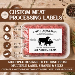 Custom Personalized Water-Resistant Meat Sticker Labels - Eco-Friendly, Black/White, Printed Labels for Beef, Pork, Poultry, Lamb, Rabbit