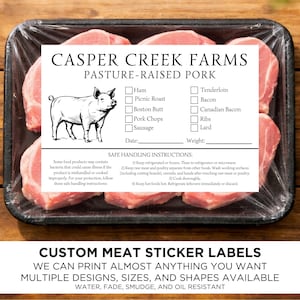 Custom Personalized Black and White Water-Resistant Label Sticker for Beef, Pork, Poultry, Lamb, Rabbit, and Other Meats