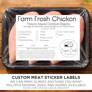 Custom Personalized Black and White Water-Resistant Label Sticker for Beef, Pork, Poultry, Lamb, Rabbit, and Other Meats