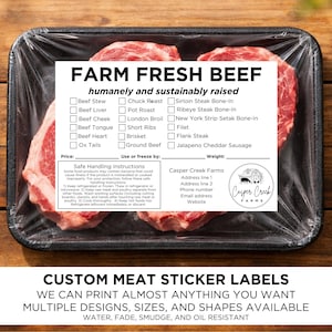 Custom Personalized Black and White Water-Resistant Label Sticker for Beef, Pork, Poultry, Lamb, Rabbit, and Other Meats