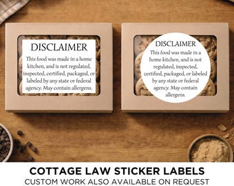 Cottage Food Law Disclaimer Sticker Labels for Homemade Foods and Home-baked Goods, Black and White, Water-resistant