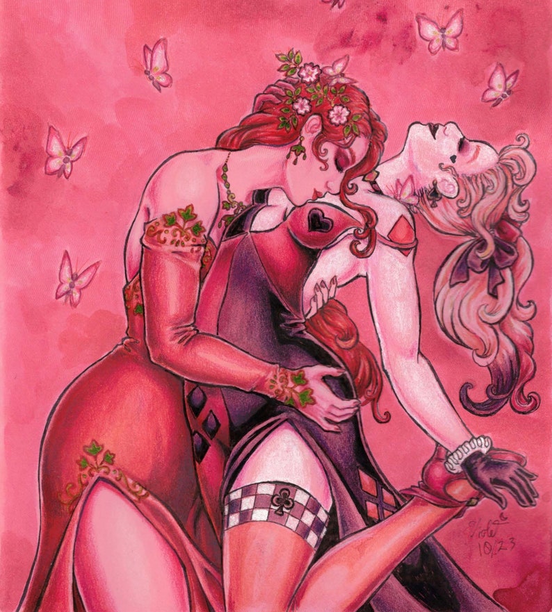Stampa artistica "Abbraccio caldo di Harley Quinn e Poison Ivy" immagine 1