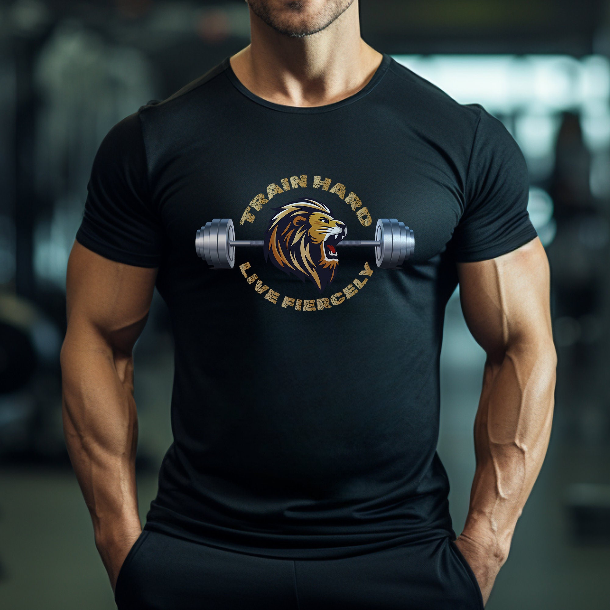 Motivational Gym Shirt for Bodybuilders, Inspirational Lion Design