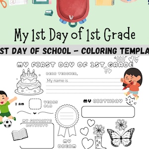 Plantilla editable de página para colorear de regreso a clases / Plantilla editable de Canva para el primer día de clases