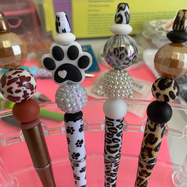 Animal print beaded pens