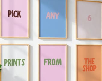 Customizable Gallery Wall Art Set: Pick Any 6 Digital Prints (Digital Download