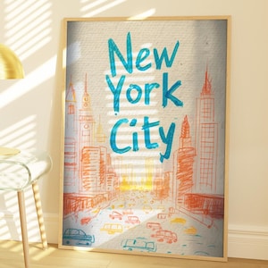 Nowy Jork Podróż Wydruk Kolorowy Widok Ulicy Nowego Jorku Plakat Podróży Plakat NYC Wydruk Kocham Nowy Jork Kolorowa Sztuka Ścienna Cyfrowe Pobieranie