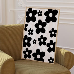 Minimalist Flower Print Black and White Flower Prints Boho Wall Art Living Room Decor Bedroom Decor Apartment Decoration Digital Download