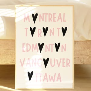 Impression des villes canadiennes pour carte postale 4 x 6 pouces SEULEMENT art mural typographie en téléchargement numérique Décoration de voyage urbaine audacieuse pour la maison ou le bureau