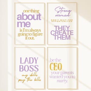 Girl Boss Gallery Wall Set Trendy Purple Aesthetic Wall Art Feminine Office Decor Motivational Boss Babe Prints Digital Download